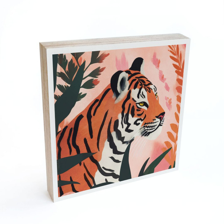 Holzbild zum Hinstellen - Tiger in rosa Dschungel - Treechild - 15 x 15 cm - WA388404