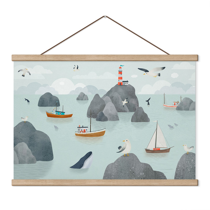 Kinderzimmer Stoffbild Maritimes Küstenmotiv mit Leuchtturm - Oliver Robins - WA516820
