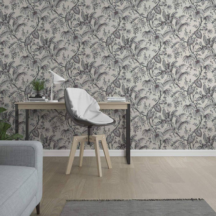 Vliestapete mit Pflanzen im Dschungel-Style beige, schwarz Floral - WA451297