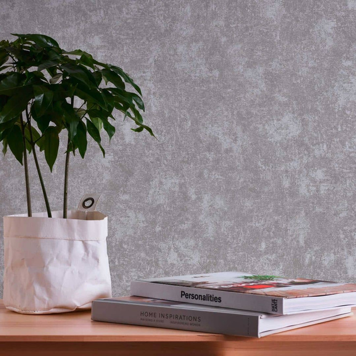 Vliestapete Silber Grau - Metallic-Tapete in Putzoptik - Industrial Stil für Wohnzimmer - WA396012