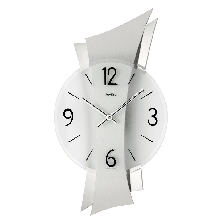 Wanduhr Geschwungene und geschliffene Aluminium Auflage auf verchromter Rückwand - UG100664