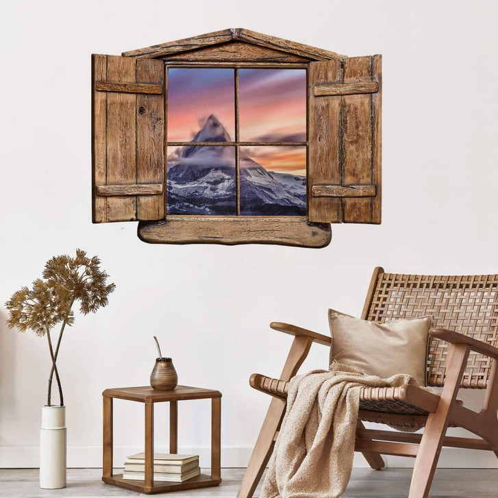 3D Wandtattoo Holzfenster - Top of the mountain - WA229708