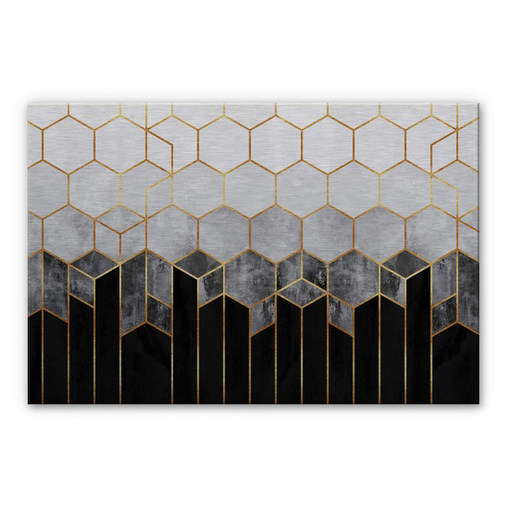 Alu-Dibond Bild mit Silbereffekt Fredriksson - Hexagone: Schwarz und Grau - WA294597