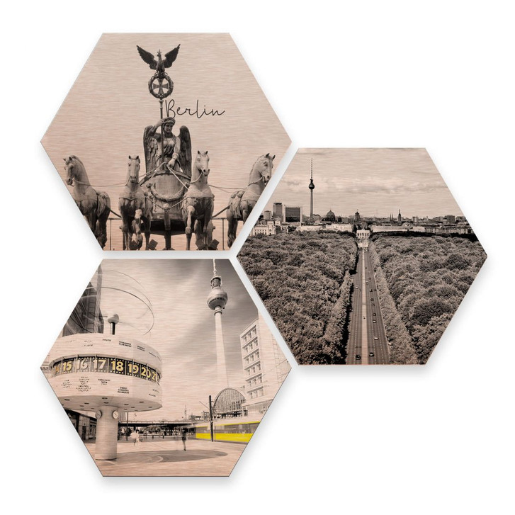 Hexagon - Alu-Dibond-Kupfereffekt - Impression of Berlin (3er Set) - WA245112