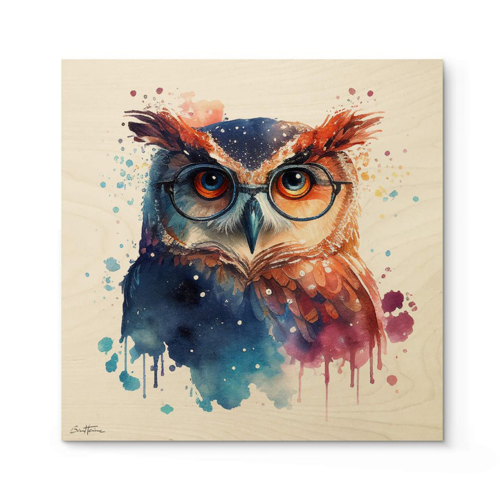 Holzbild Heine - Intelligente Eule mit Brille - Astro Cruise - Quadratisch - WA401574