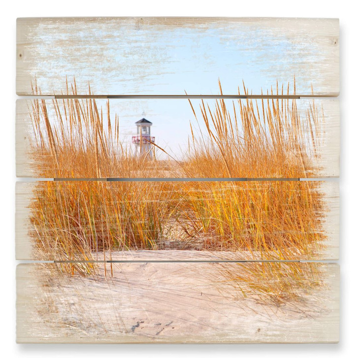 Holzbild Leuchtturm im Strandfeld - 40 x 41.5 cm - WA132191