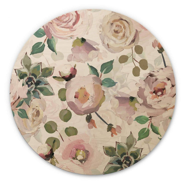 Holzbild UN Designs - Blumen im Gemälde Stil - Rund - WA321242