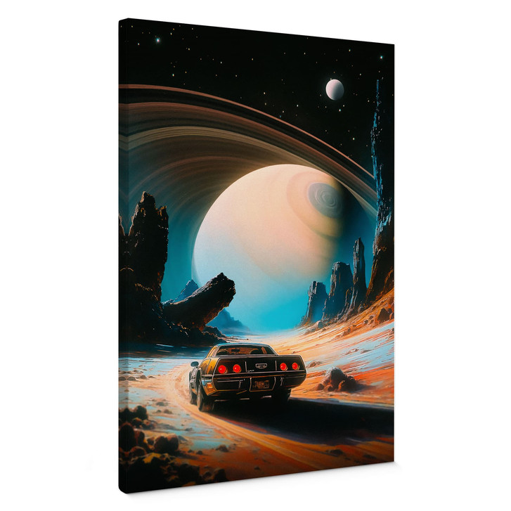Leinwandbild Retro Rennauto im Weltall - Taudalpoi - WA515854