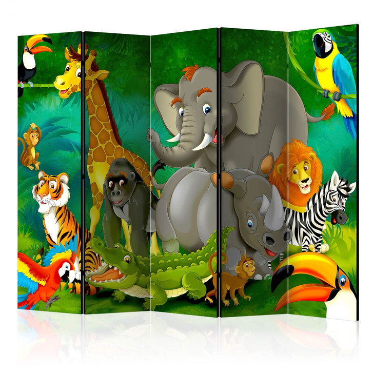 Paravent, Raumteiler freistehend, Trennwand - Bunte Safari , 5-teilig - 225 x 172 cm - WA453654
