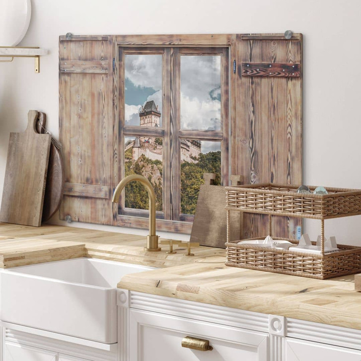 Spritzschutz 3D Holzfenster - Burg Karlstein - WA240874