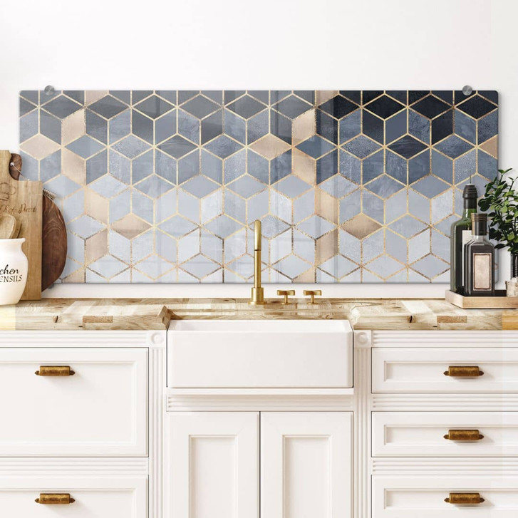 Spritzschutz Panorama Fredriksson - Blaue Geometrie - WA259856