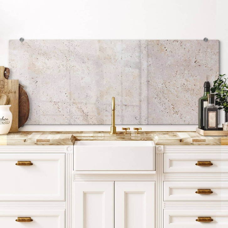 Spritzschutz Textur einer beigen Steinmauer - Pictufy Studio - Panorama - WA448253