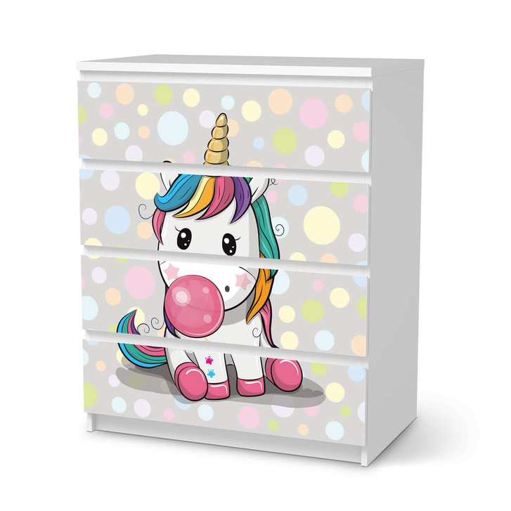 Folie IKEA Malm Kommode 4 Schubladen - Rainbow das Einhorn - CR105671