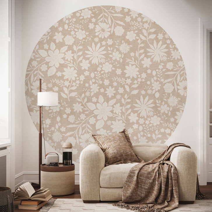 Fototapete Vintage Blumen in Leinenoptik - Bloomery Decor - Rund - Selbstklebend/Vlies - WA482299