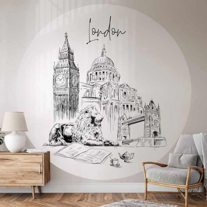 Fototapete London - Schwarz-Weiss - Rund - Love your City - Selbstklebend/Vlies - WA345797