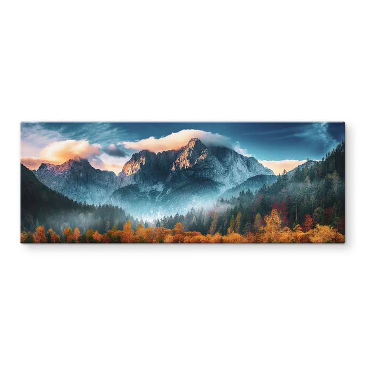 Glasbild Herbstliche Landschaft am Gipfel Triglav in den Julischen Alpen - Panorama - WA432322