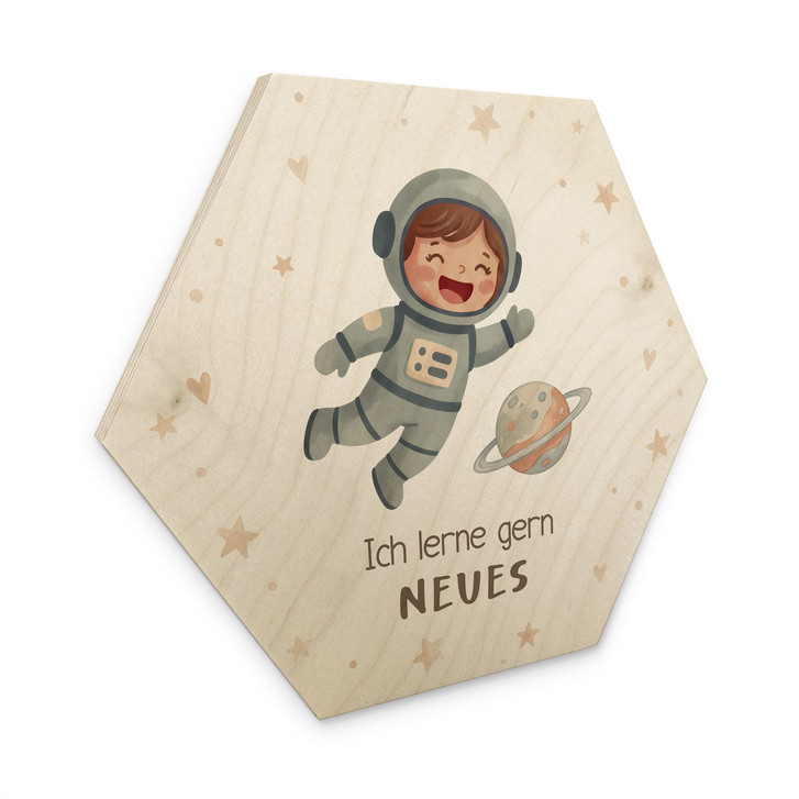 Holzbild Hexagon mit Astronautin - Bestärkung 