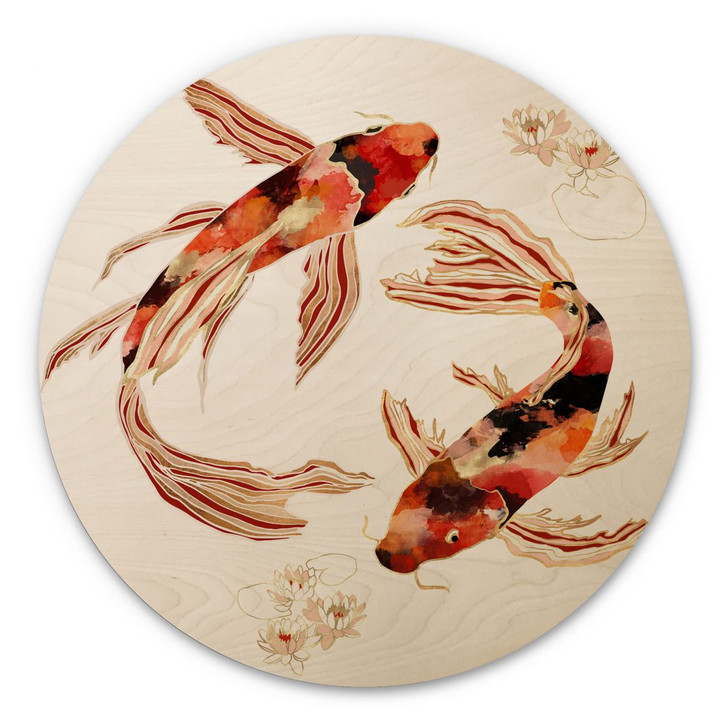 Holzbild Zwei Kois im Teich - SpaceFrog Designs - Rund - WA401313