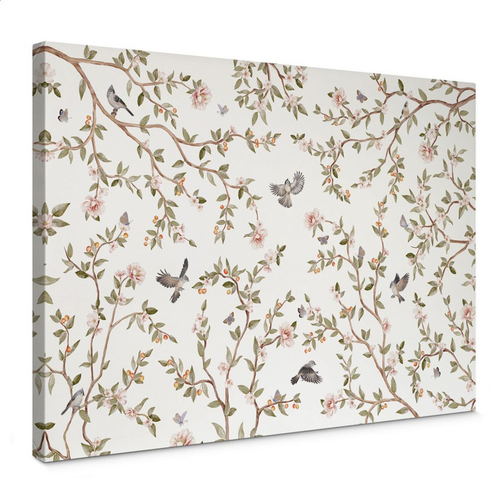 Leinwandbild Rosenstrauch mit Vögeln - Kikki Belle - WA426642