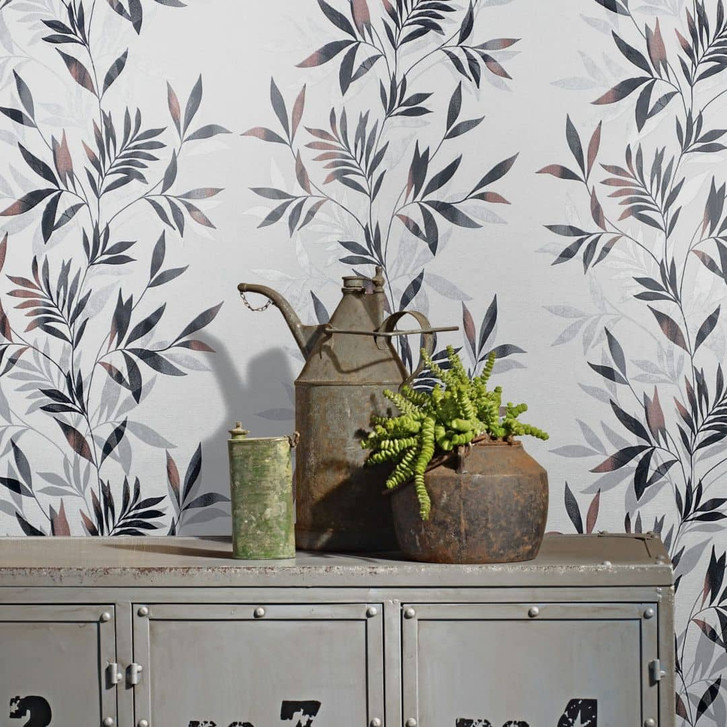 Vliestapete in weiss, schwarz Blattmotiv Blätteroptik Floral Natur - WA446437