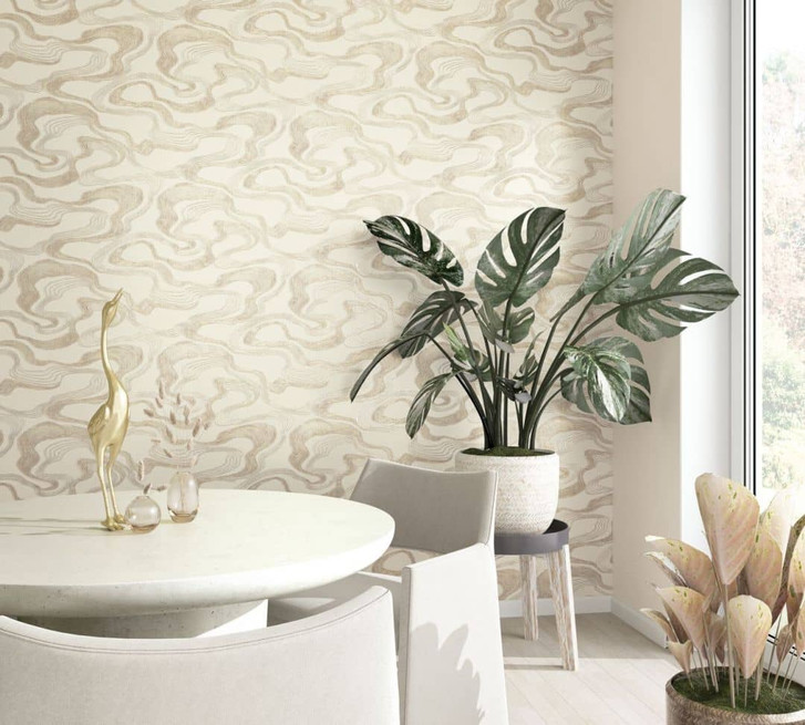 Vliestapete mit Nebelduns in glänzenden Bögen beige Grafisch - WA450582
