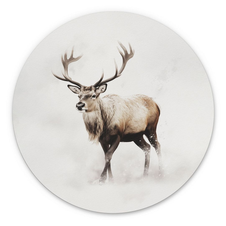 Wandbild Hirsch im weissen Winter - Magnusson - Alu-Dibond Rund - WA491644