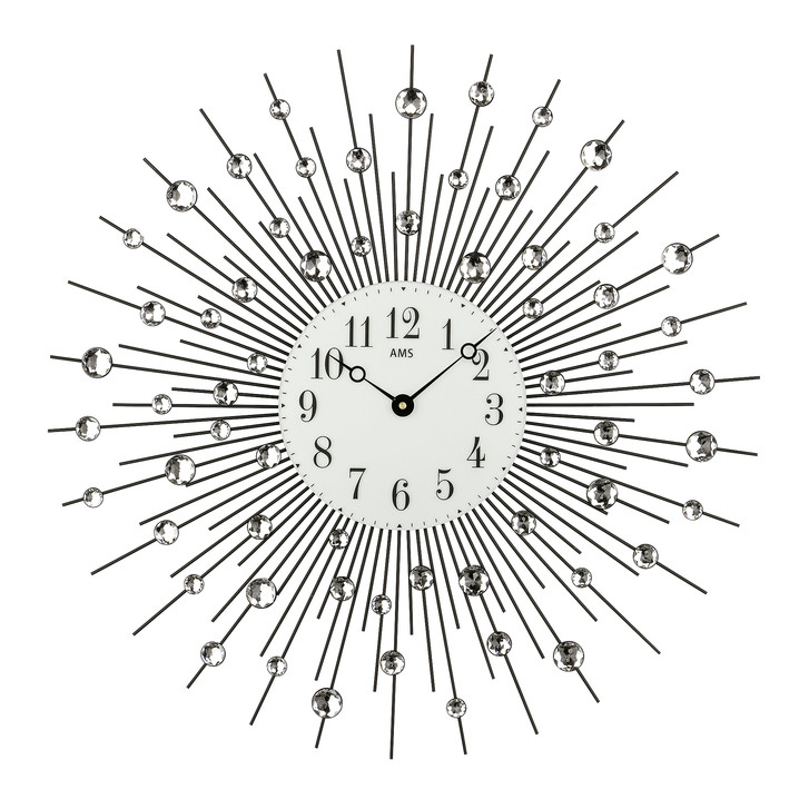 Wanduhr Schwarzlackiertes Metallgehäuse mit geschliffenen Glassteinen - UG100776