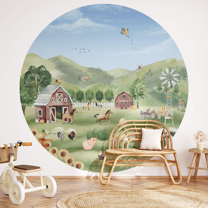 Bauernhof Fototapete Kinderzimmer - Oliver Robins - Rund - Selbstklebend/Vlies - WA399537