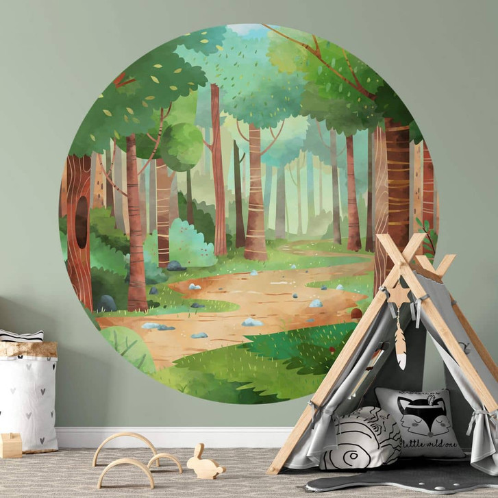 Fototapete Grüner Waldweg - DigitalArtsi - Rund - Selbstklebend/Vlies - WA331222