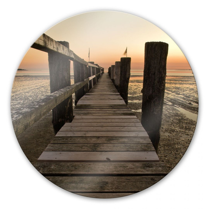 Glasbild Steg im Wattenmeer - rund - WA127917