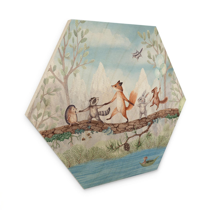 Hexagon Holzbild Tierischer Ausflug in der Natur - Oliver Robins - WA515098