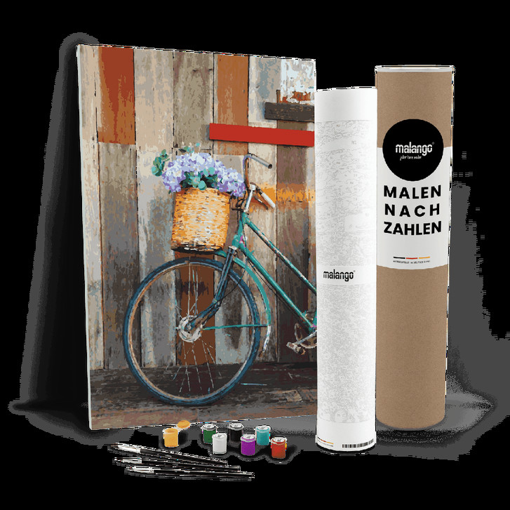 Malen nach Zahlen Leinwandbild - Blumen am Fahrrad - WA446774