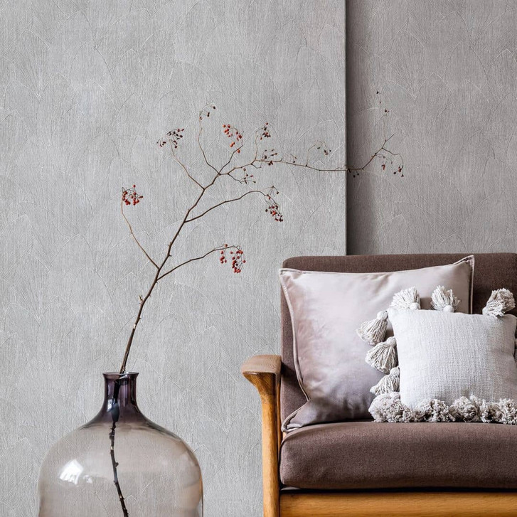 Vliestapete mit strukturiertes Blattmotiv grau Floral - WA450738
