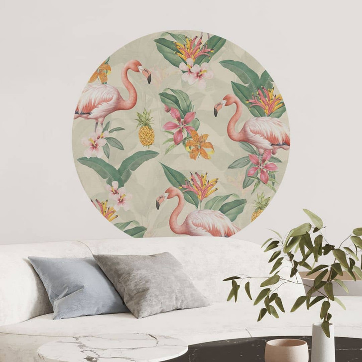Wandtattoo Flamingo und tropische Blätter - Bloomery Decor - Rund - WA474601