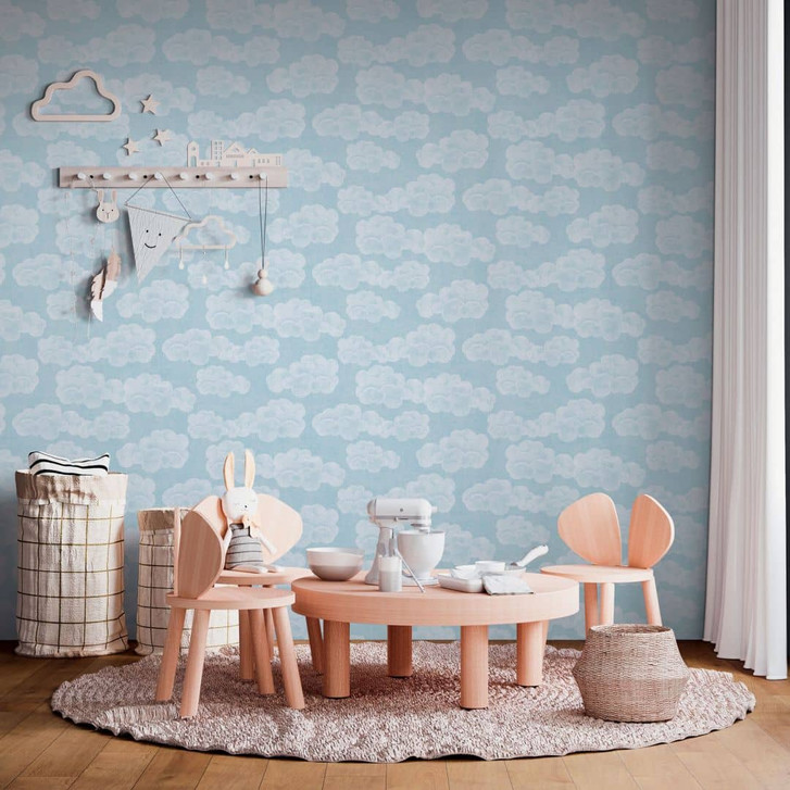 Wolken-Tapete Hellblau Weiss - Kinderzimmer Tapete mit Himmelsmotiv - WA465374