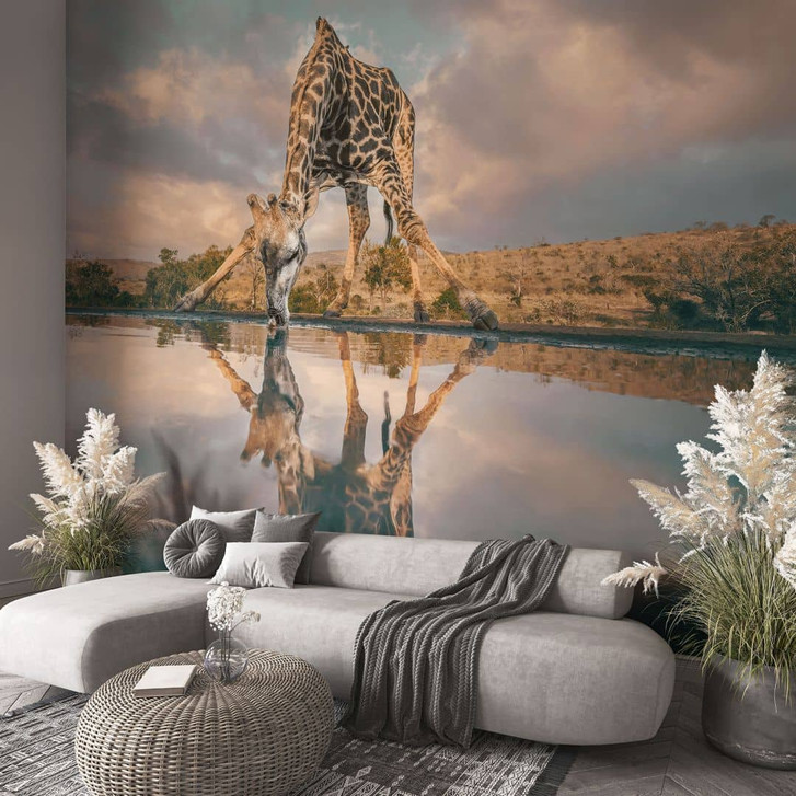 Fototapete Reflexion einer Giraffe in der Wildnis | Afrika Tapete - Amtmann - WA431950