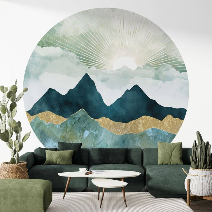 Fototapete Sonnige Landschaft in Blau und Gold - SpaceFrog Designs - Rund - Selbstklebend/Vlies - WA470513