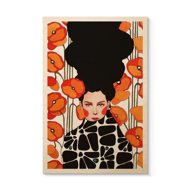 Holzbild Frau mit Retro-Mohnblumen - Hülya - WA495770