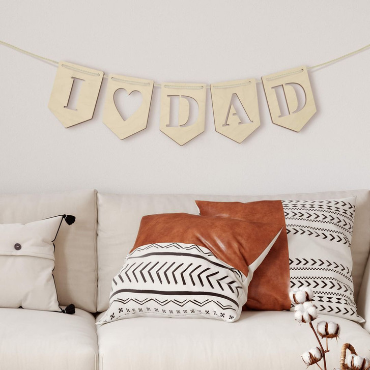 Holzdeko Pappel - Wimpelkette I Love Dad (5er Set) inkl. Baumwollseil - WA333481