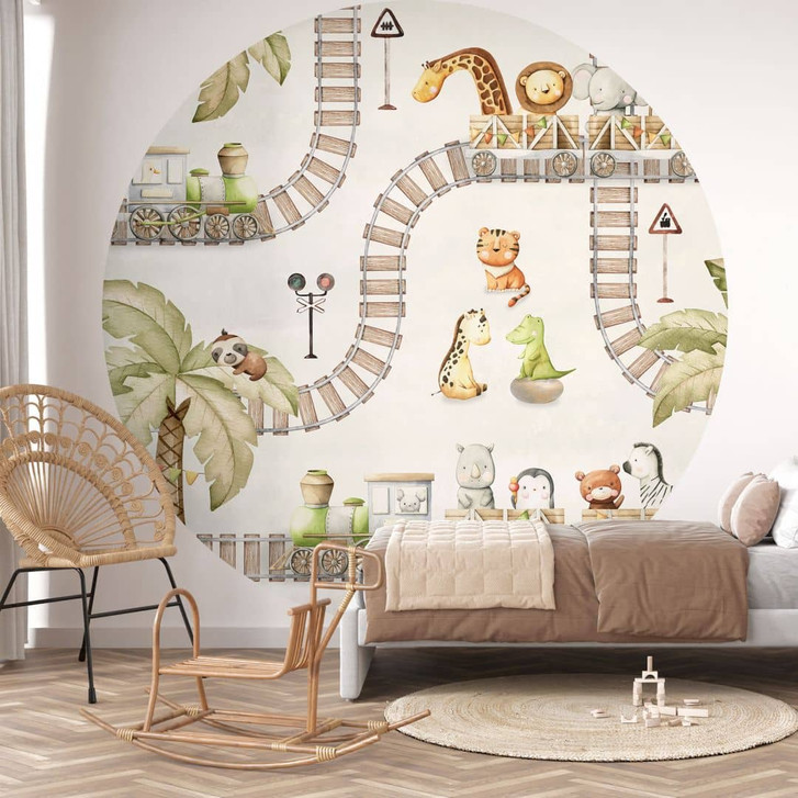 Kinderzimmer Fototapete - Lokomotive - Fahrt mit Zootieren - Oliver Robins - Rund - Selbstklebend/Vlies - WA470305