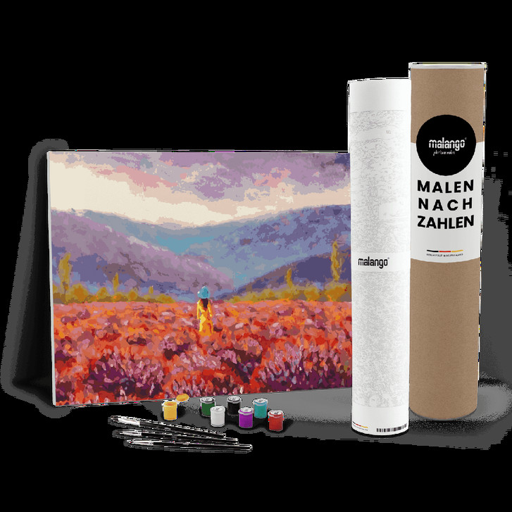 Malen nach Zahlen Leinwandbild - Blumen Landschaft mit Frau - WA446704