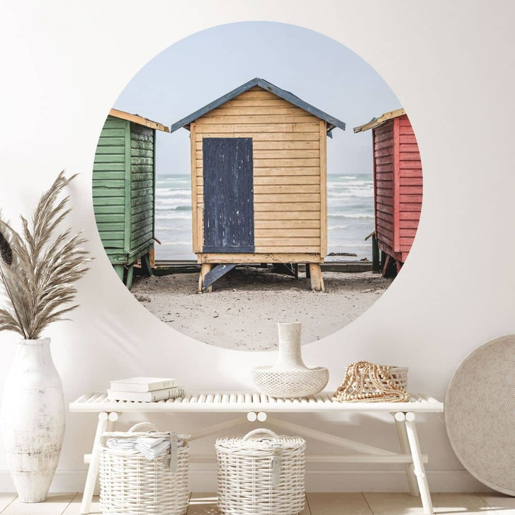 Wandtattoo Küstencharme - Bunte Hütten am Meer - Shot by Clint - Rund - WA460524
