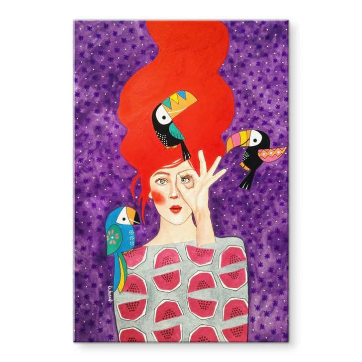 Acrylglasbild Frau mit Tukan-Trio - Hülya - WA491067
