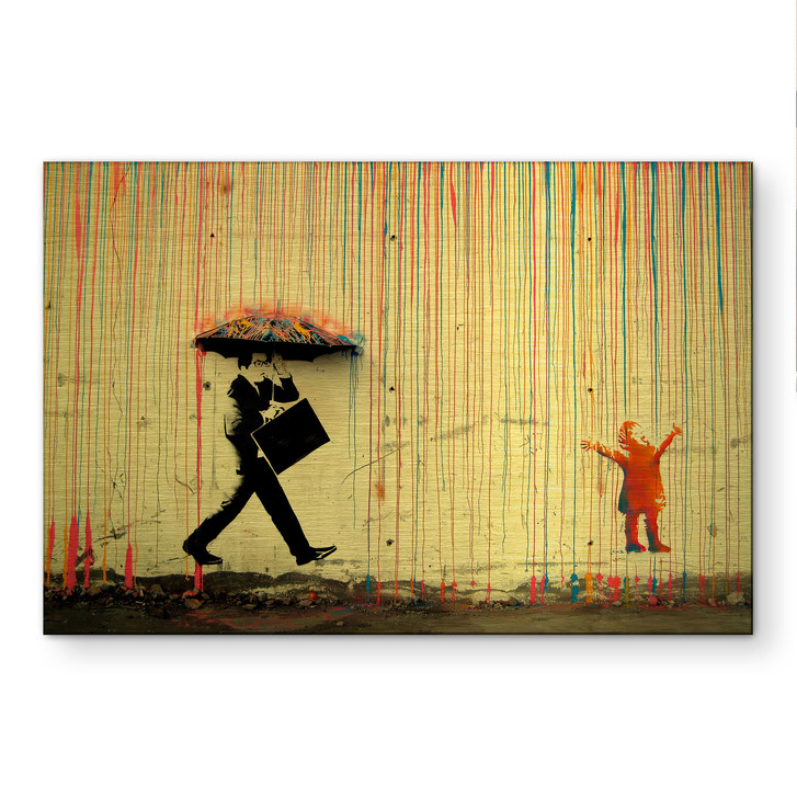 Alu-Dibond gebürstet mit Goldeffekt - Coloured Rain - Banksy - WA514500