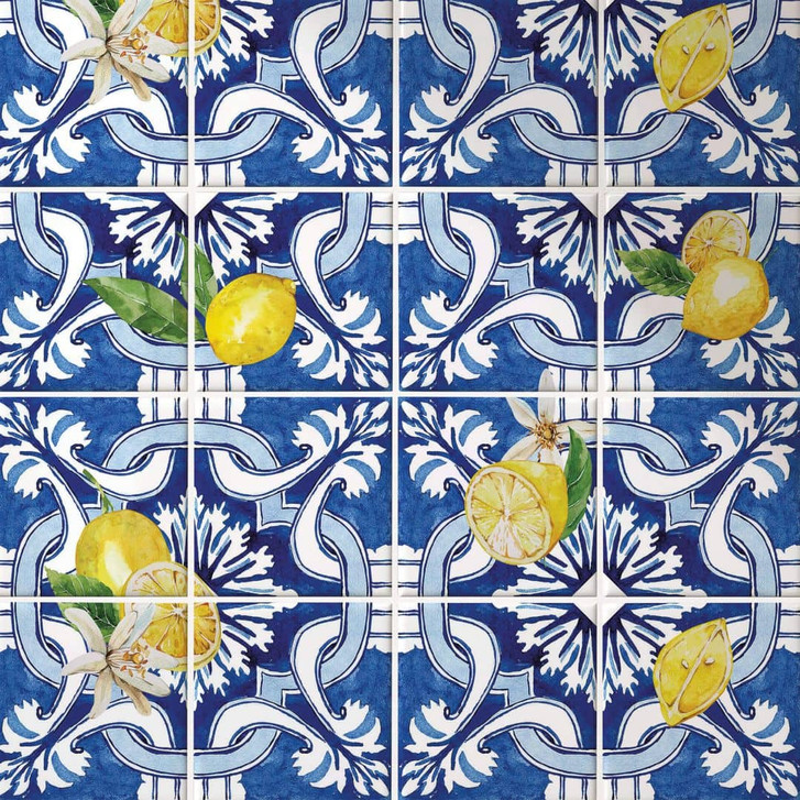 Fliesenaufkleber Sizilianisch in blau mit Zitronen - 12er Set - WA420869
