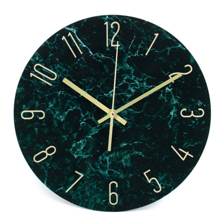 Luxuriöse grüne Marmor-Wanduhr mit eleganten goldenen Ziffern Ø30cm - WA417782
