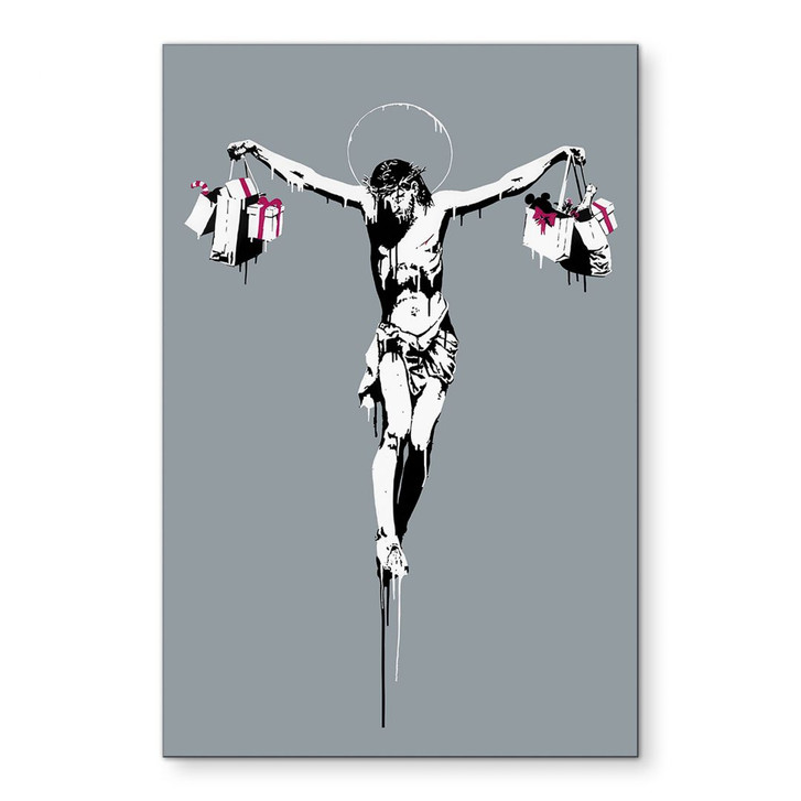 Wandbild Banksy - Jesus Christus mit Einkaufstüten - Alu-Dibond - WA458645