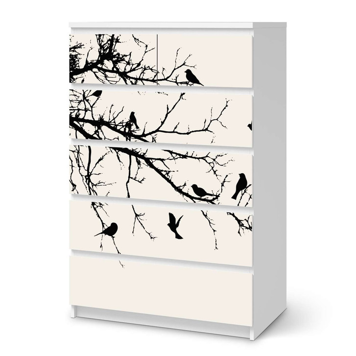 Möbel Klebefolie IKEA Malm Kommode 6 Schubladen (hoch) - Tree and Birds 1 - CR113805