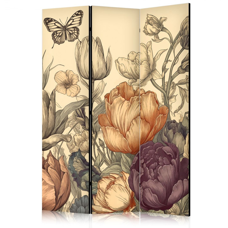 Paravent, Raumteiler freistehend, Trennwand - Tulips in Cream - WA441795