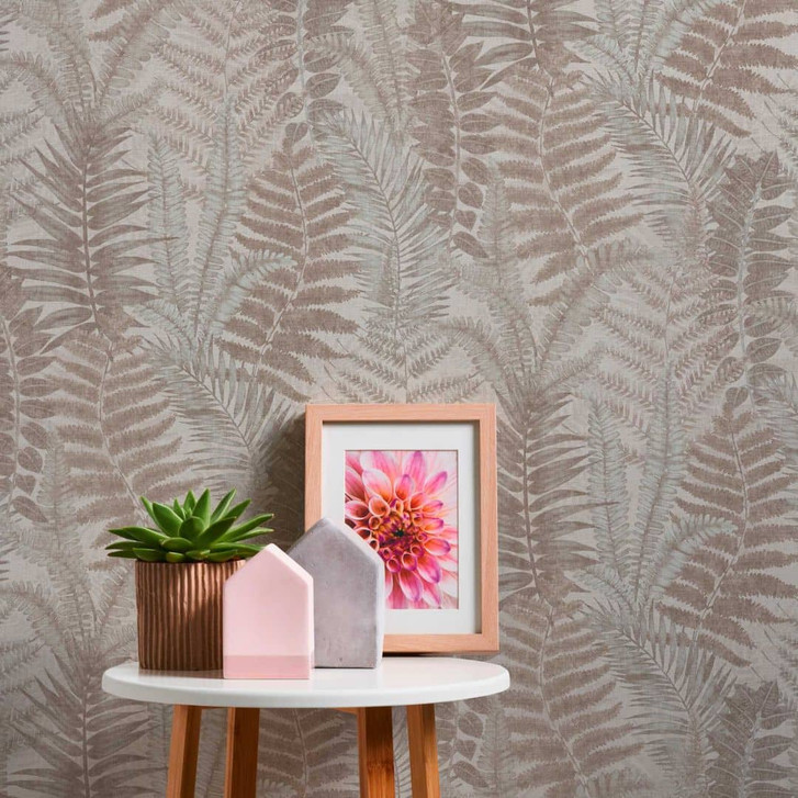 Florale Tapete mit Farn Grau Beige - Mustertapete mit Farnblättern - WA396654